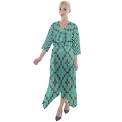 Tiles Quarter Sleeve Wrap Front Maxi Dress by Sobalvarro