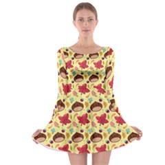 Cute Leaf Pattern Long Sleeve Skater Dress by designsbymallika