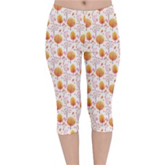 Orange Pink Tree Pattern Velvet Capri Leggings  by designsbymallika