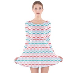 Aqua Coral Waves Long Sleeve Velvet Skater Dress by CuteKingdom