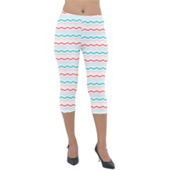 Aqua Coral Waves Lightweight Velour Capri Leggings  by CuteKingdom