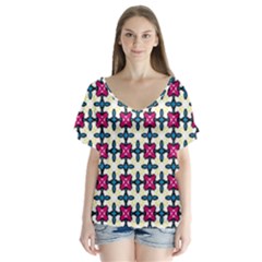 Geometric V-neck Flutter Sleeve Top by SychEva