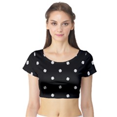 Black And White Baseball Motif Pattern Short Sleeve Crop Top by dflcprintsclothing