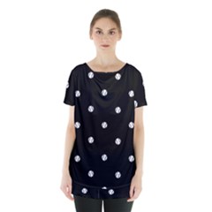 Black And White Baseball Motif Pattern Skirt Hem Sports Top by dflcprintsclothing