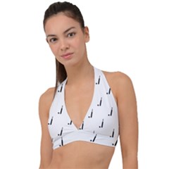 Black And White Cricket Sport Motif Print Pattern Halter Plunge Bikini Top by dflcprintsclothing