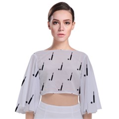 Black And White Cricket Sport Motif Print Pattern Tie Back Butterfly Sleeve Chiffon Top by dflcprintsclothing
