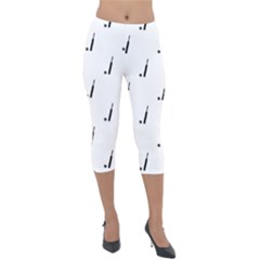 Black And White Cricket Sport Motif Print Pattern Lightweight Velour Capri Leggings  by dflcprintsclothing