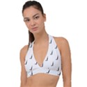 Black And White Cricket Sport Motif Print Pattern Halter Plunge Bikini Top View1