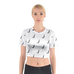 Black And White Cricket Sport Motif Print Pattern Cotton Crop Top by dflcprintsclothing