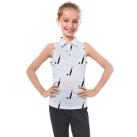 Black And White Cricket Sport Motif Print Pattern Kids  Sleeveless Polo Tee by dflcprintsclothing