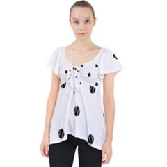 Black And White Baseball Print Pattern Lace Front Dolly Top by dflcprintsclothing