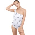 American Football Ball Motif Print Pattern Frilly One Shoulder Swimsuit View1
