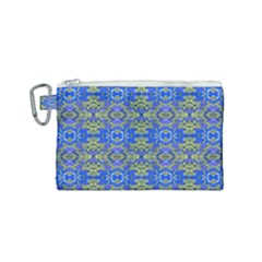 Gold And Blue Fancy Ornate Pattern Canvas Cosmetic Bag (small) by dflcprintsclothing