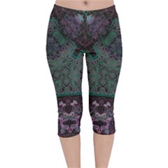 Mandala Corset Velvet Capri Leggings  by MRNStudios