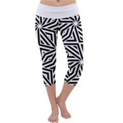 Black And White Abstract Lines, Geometric Pattern Capri Yoga Leggings by Casemiro
