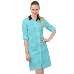 Arctic Blue & Black -  Long Sleeve Mini Shirt Dress by FashionLane