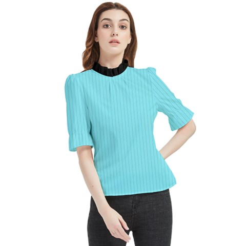 Arctic Blue & Black -  Frill Neck Blouse by FashionLane