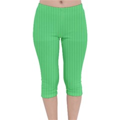 Algae Green & Black -  Velvet Capri Leggings  by FashionLane