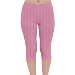 Amaranth Pink & Black - Velvet Capri Leggings  by FashionLane