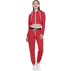 Amaranth Red & Black - Cropped Zip Up Lounge Set by FashionLane
