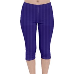 Berry Blue & White - Velvet Capri Leggings  by FashionLane