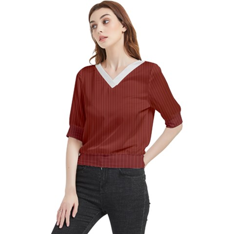 Berry Red & White - Quarter Sleeve Blouse by FashionLane
