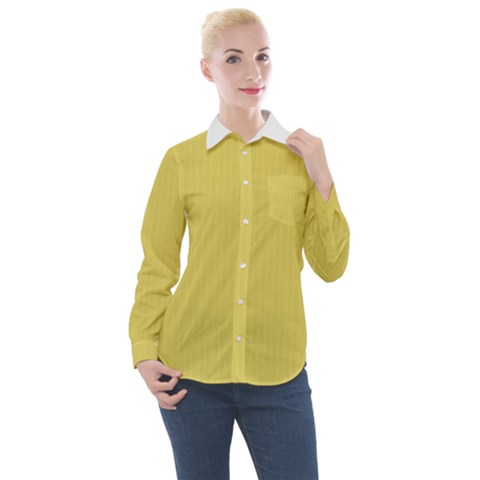 Ceylon Yellow & White - Women s Long Sleeve Pocket Shirt by FashionLane