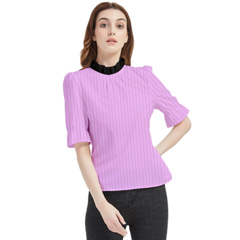 Blossom Pink & Black - Frill Neck Blouse by FashionLane