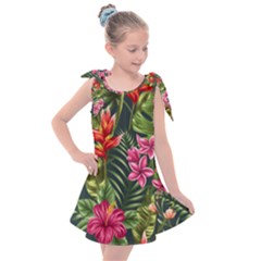 Tropical Flowers Kids  Tie Up Tunic Dress by goljakoff