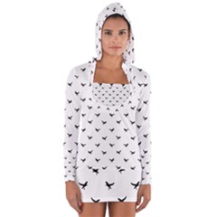 Birds Flying Motif Silhouette Print Pattern Long Sleeve Hooded T-shirt by dflcprintsclothing