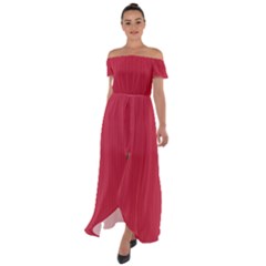French Raspberry Red - Off Shoulder Open Front Chiffon Dress by FashionLane