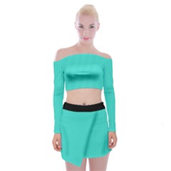Turquoise - Off Shoulder Top With Mini Skirt Set by FashionLane