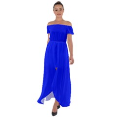 Just Blue - Off Shoulder Open Front Chiffon Dress by FashionLane