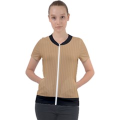 Pale Brown - Short Sleeve Zip Up Jacket by FashionLane