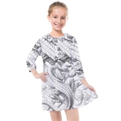 Dragon Lizard Vector Monster Kids  Quarter Sleeve Shirt Dress by HermanTelo