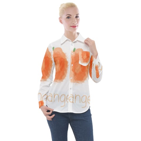 Orange Fruit Watercolor Painted Women s Long Sleeve Pocket Shirt by Mariart