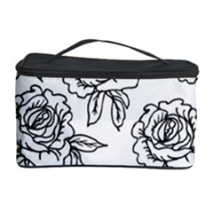 Line Art Black And White Rose Cosmetic Storage by MintanArt