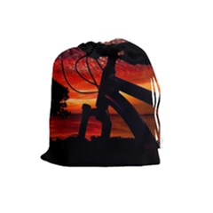 Mountain Bike Parked At Waterfront Park003 Drawstring Pouch (large) by dflcprintsclothing