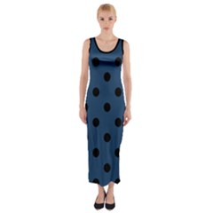 Large Black Polka Dots On Aegean Blue - Fitted Maxi Dress by FashionLane