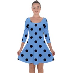 Large Black Polka Dots On Aero Blue - Quarter Sleeve Skater Dress by FashionLane