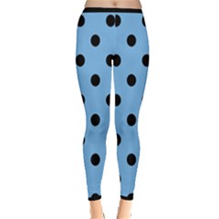 Large Black Polka Dots On Aero Blue - Inside Out Leggings by FashionLane