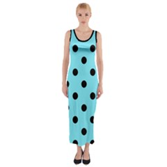 Large Black Polka Dots On Arctic Blue - Fitted Maxi Dress by FashionLane
