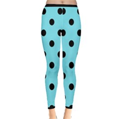 Large Black Polka Dots On Arctic Blue - Inside Out Leggings by FashionLane