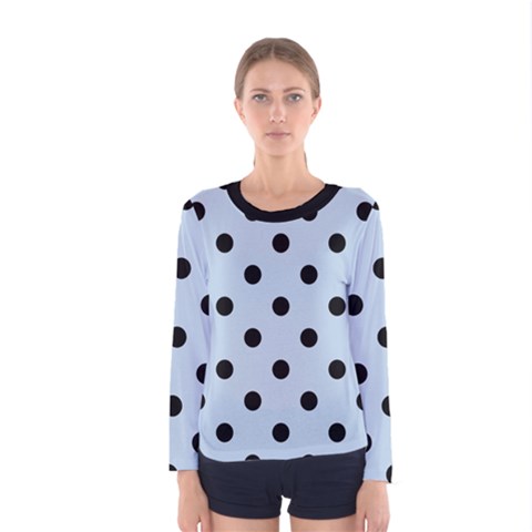 Large Black Polka Dots On Beau Blue - Women s Long Sleeve Tee by FashionLane