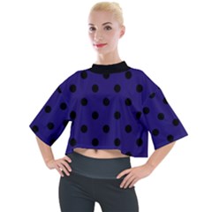 Large Black Polka Dots On Berry Blue - Mock Neck Tee by FashionLane