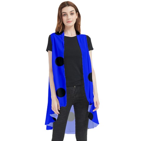 Large Black Polka Dots On Just Blue - Sleeveless Chiffon Waistcoat Shirt by FashionLane
