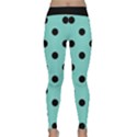 Large Black Polka Dots On Tiffany Blue - Classic Yoga Leggings View1