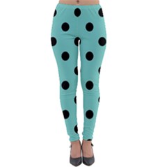 Large Black Polka Dots On Tiffany Blue - Lightweight Velour Leggings by FashionLane