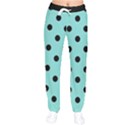Large Black Polka Dots On Tiffany Blue - Women velvet Drawstring Pants View1