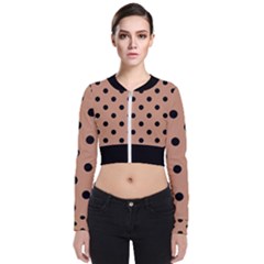 Large Black Polka Dots On Antique Brass Brown - Long Sleeve Zip Up Bomber Jacket by FashionLane